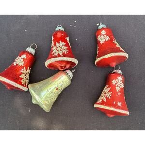 Vintage Shiny Bright Mercury Red Glass Bell Christmas Tree Ornaments USA -C1